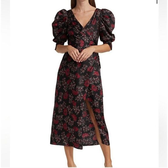 CINQ A SEPT RASPBERRY MULTI TUMBLED DAISY KACY V NECK MAXI DRESS SIZE 0 NWT - Picture 2 of 16